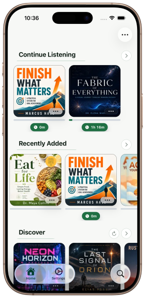 LAABS Audio home screen showing custom bookshelves